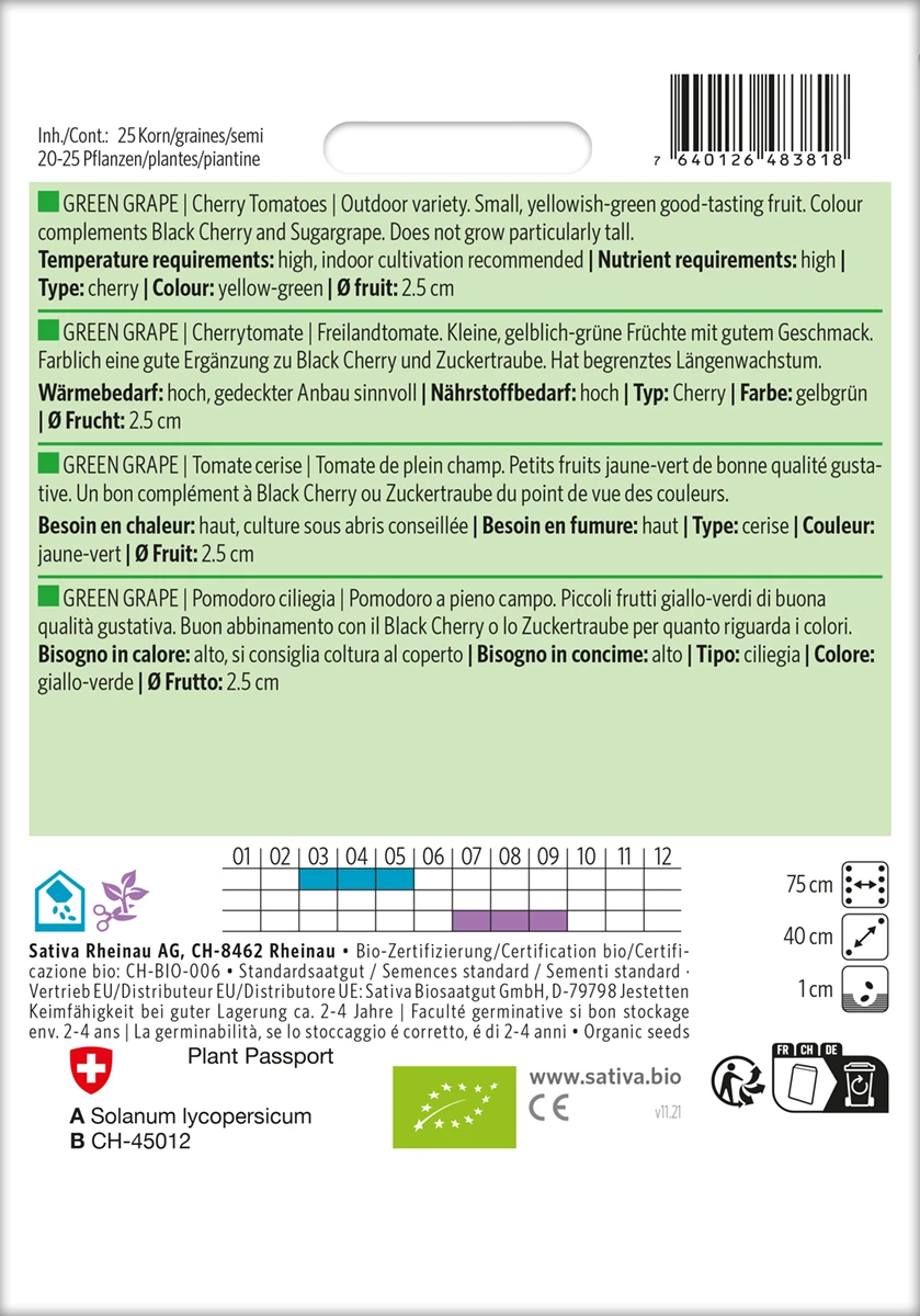 Cherrytomate Green Grape | BIO Kirschtomatensamenvon Sativa Rheinau 2 Cherrytomate Green Grape | BIO Kirschtomatensamenvon Sativa Rheinau – Bild 2