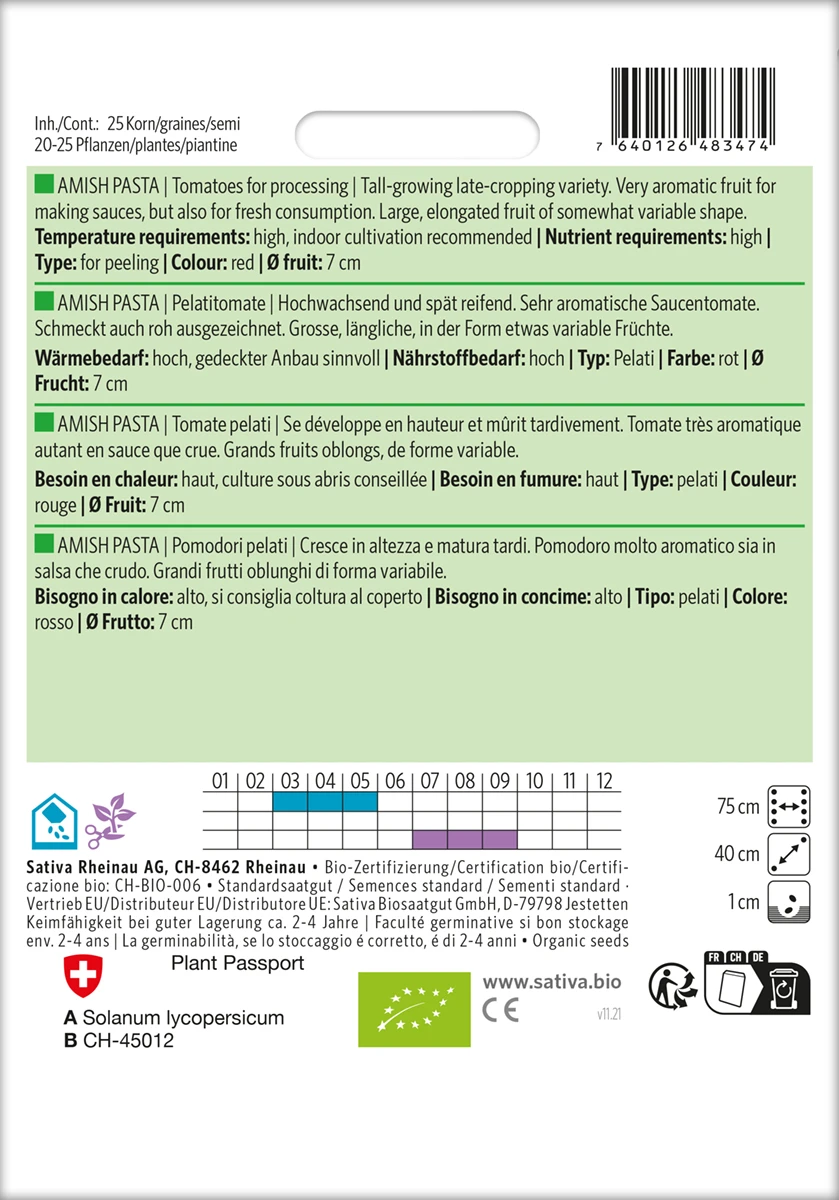 Pelatitomate Amish Pasta | BIO Tomatensamen Von Sativa Rheinau 1 Pelatitomate Amish Pasta | BIO Tomatensamen Von Sativa Rheinau