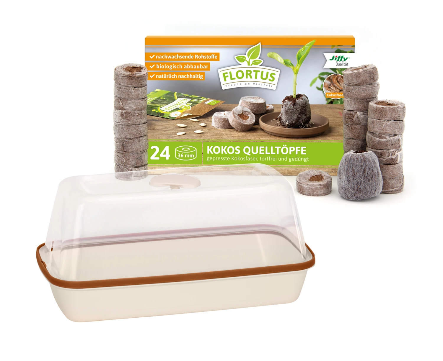 BoQube M & FLORTUS Kokos Quelltöpfe (24 Stück) | Anzuchtzubehör Set Von FLORTUS 2 BoQube M & FLORTUS Kokos Quelltöpfe (24 Stück) | Anzuchtzubehör Set Von FLORTUS – Bild 2